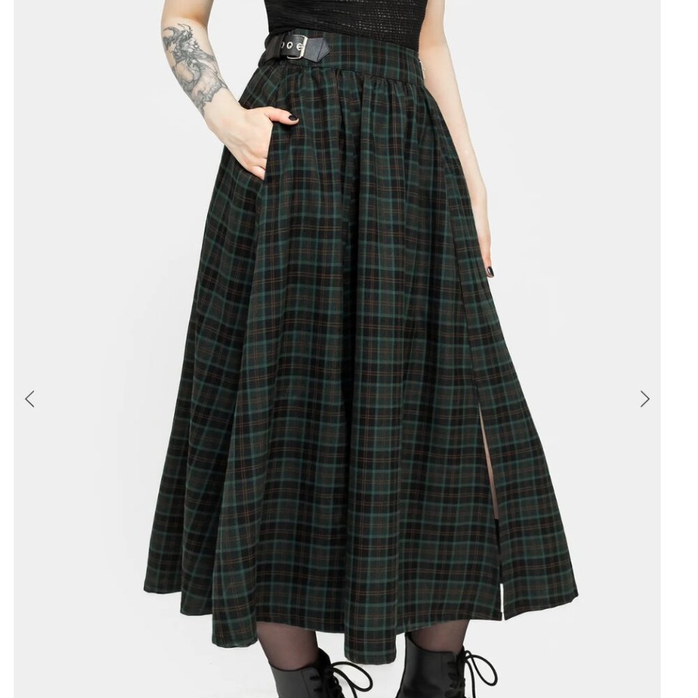 Nightingale Buckled Check Midi Skirt, US Size 8/UK12/EU40